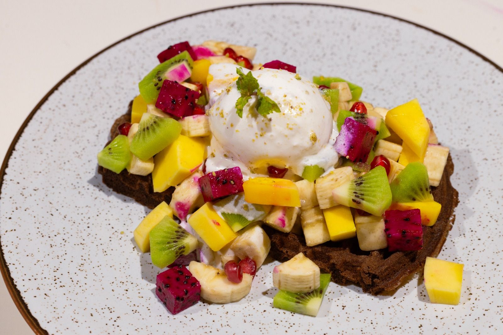 Chocolate Waffle with Seasonal Fruits & Nuts